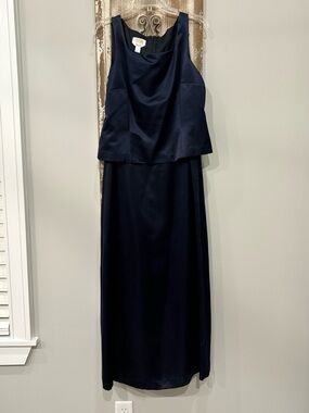 EUC Women’s Vintage TALBOTS 💯% SilkNavy Blue Sleeveless Dress (12)